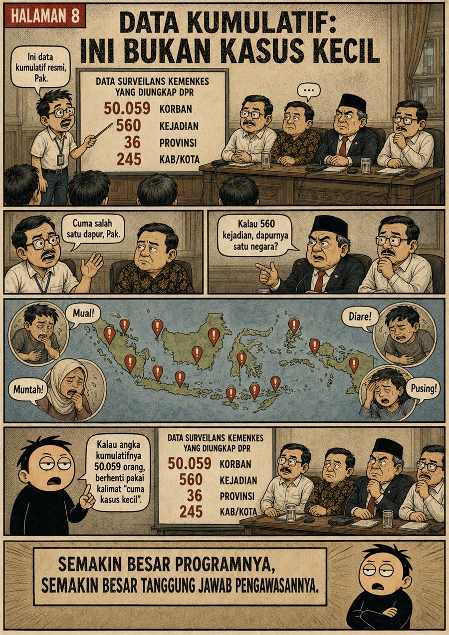 Halaman 8: rapat menampilkan angka kumulatif 50.059 korban, 560 kejadian, 36 provinsi, dan 245 kabupaten atau kota.